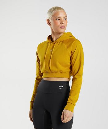 Bluzy Z Kapturem Damskie Gymshark Treningowe Cropped Żółte | PL 2738AHK